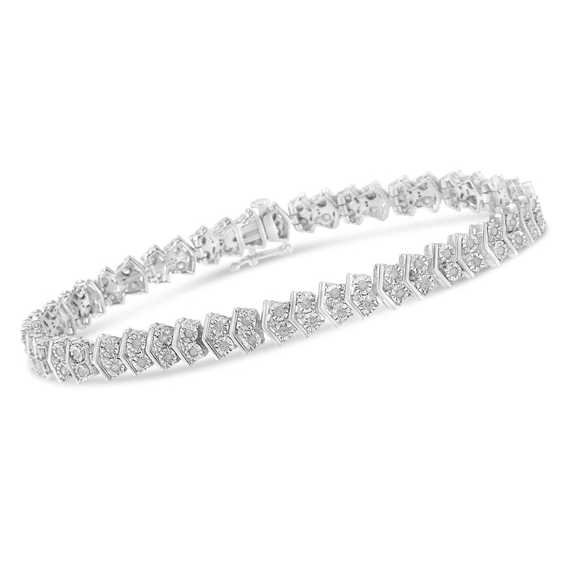 .925 Sterling Silver 1.0 Cttw Chevron 2 Stone Arrow Link Tennis Bracelet (I-J Color, I3 Clarity) - 7”