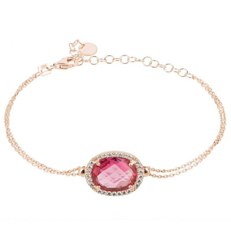 Beatrice Oval Gemstone Bracelet Rose Gold Pink Tourmaline