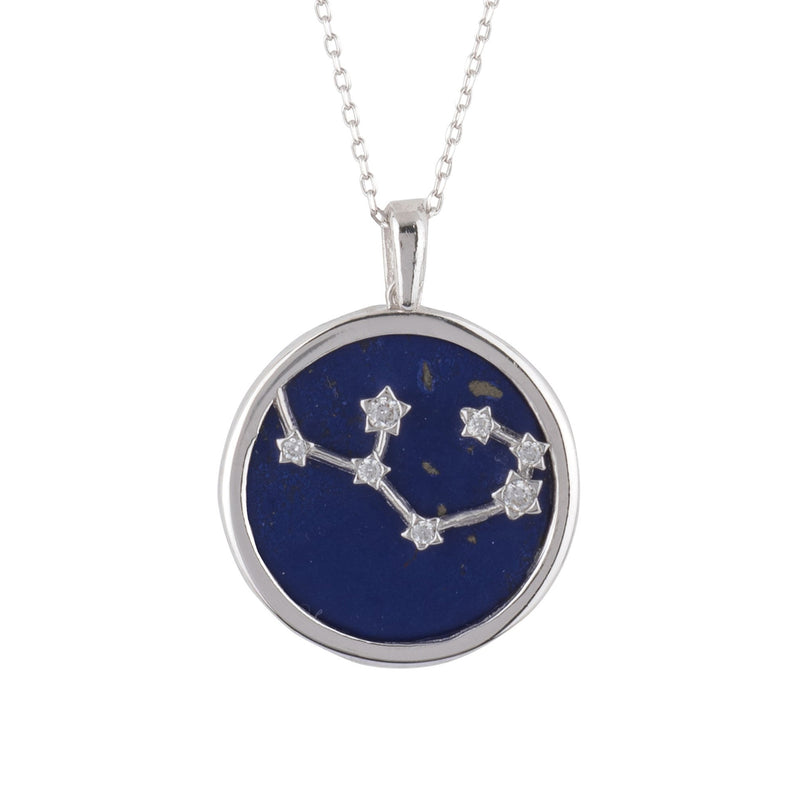 Zodiac Lapis Lazuli Gemstone Star Constellation Pendant Necklace Silver Sagittarius
