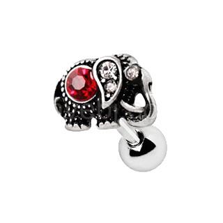316L Stainless Steel Ruby Red Jeweled Elephant Cartilage Earring