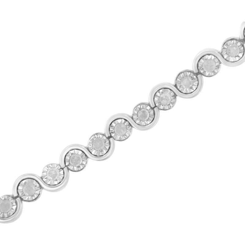.925 Sterling Silver 1.0 Cttw Miracle-Set Diamond "U" Link Bracelet(I-J Color, I3 Clarity) -7.25"