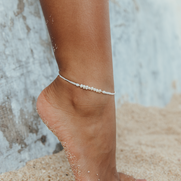 Lahaina Pearl Handmade Anklet - White