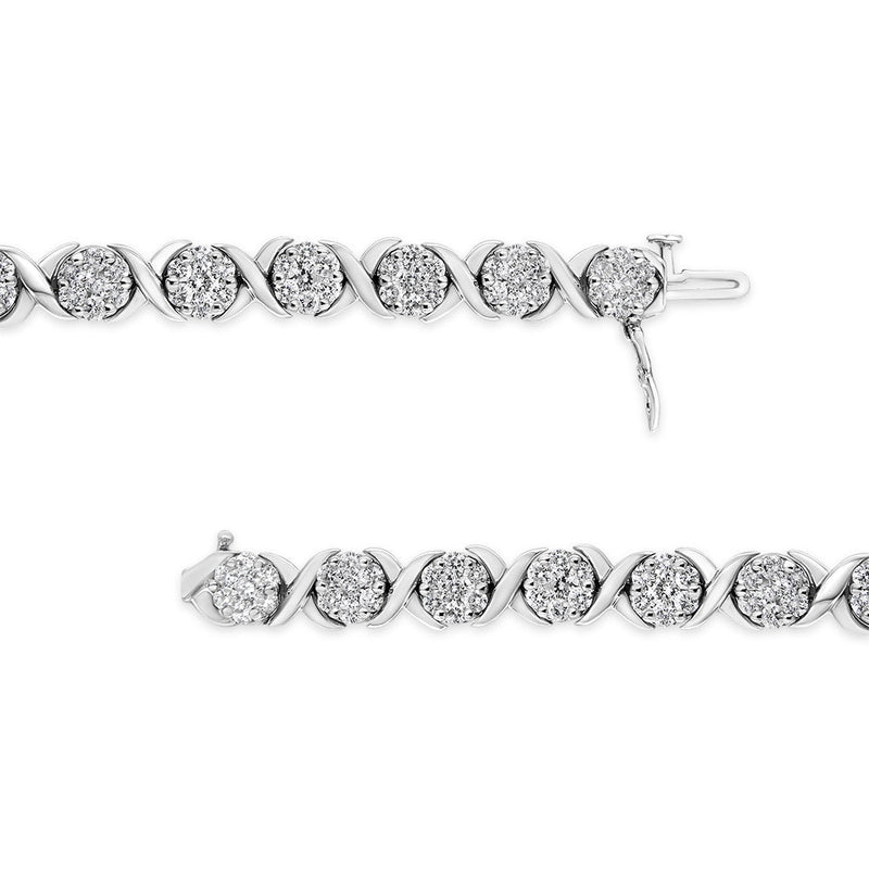 14K White Gold 6-1/3 Cttw Round Brilliant-Cut Diamond Round Cluster & X-Link 7" Tennis Bracelet (I-J Color, SI2-I1 Clari