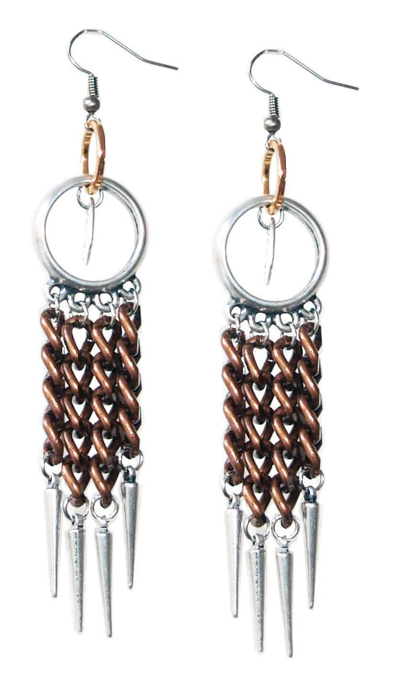 Chandelier Earrings in Copper Chains With Studs. Long Earrings. Earrings for Women.