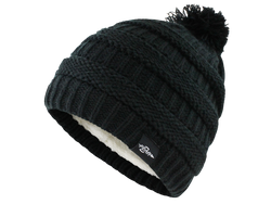 Fear0 Plush Insulated Extreme Cold Gear Black Knit Pom Beanie Hat Womens Girls
