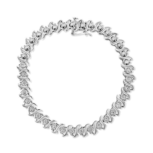 .925 Sterling Silver 1/2 Cttw Diamond Miracle Set "S" Link Tennis Bracelet - (J-K Color, I2-I3 Clarity) - Size 7.50