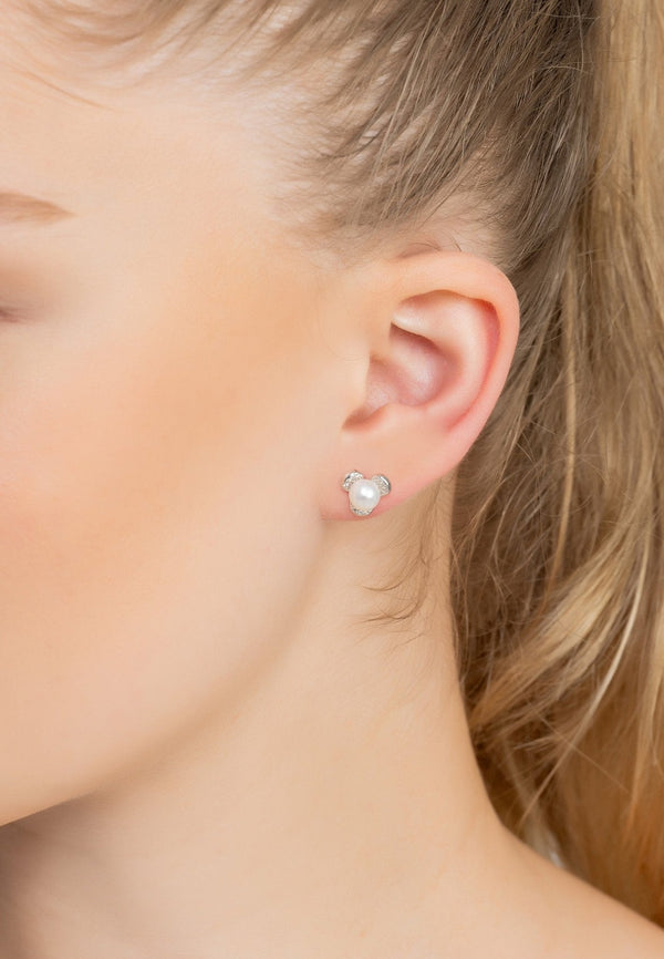 Pearl Posy Stud Earrings Silver