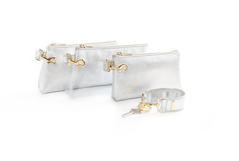 Stunning Silver PREMIUM LEATHER KEYPIT Set • Wristlet