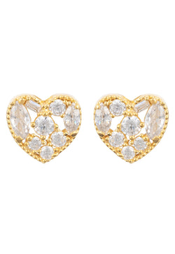 Heart Sparkling Stud Earrings Gold