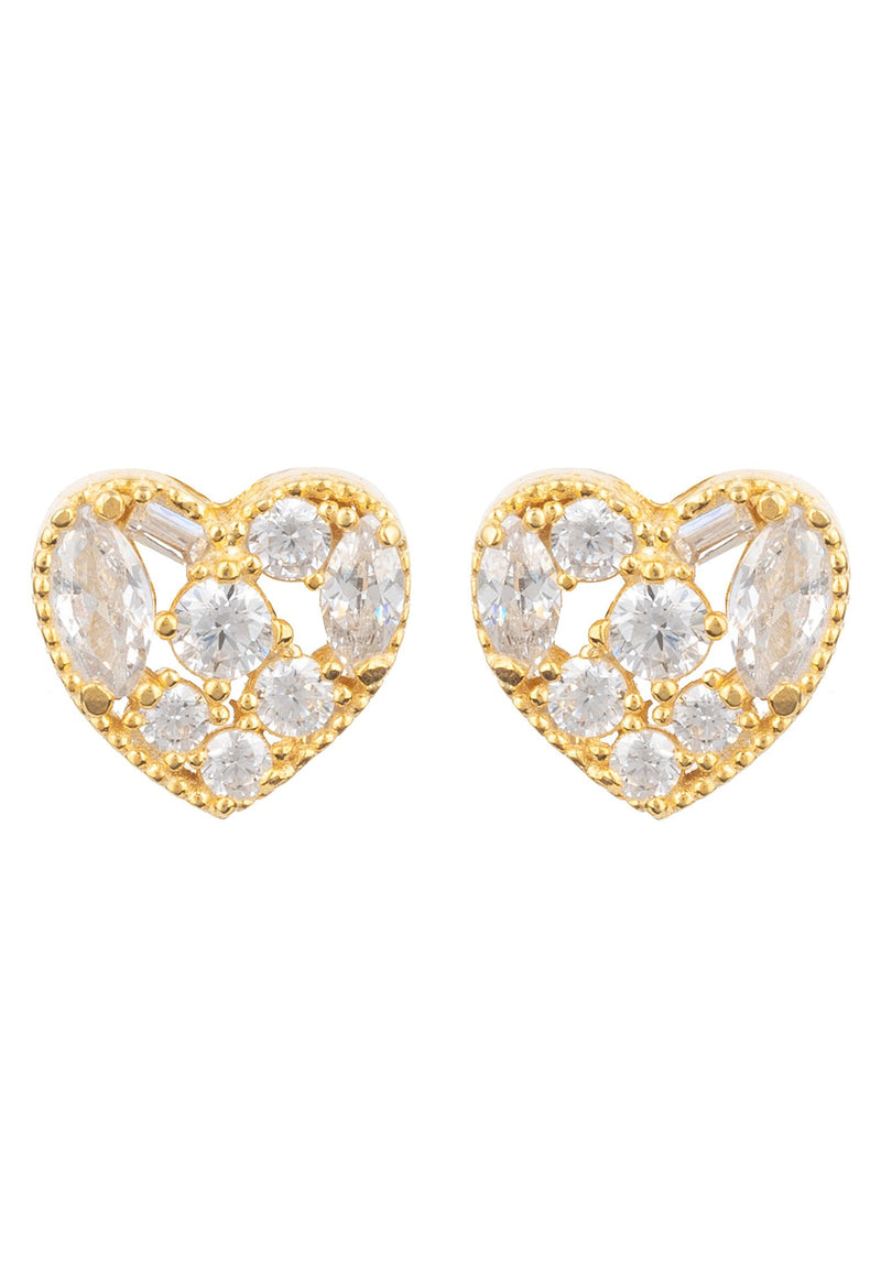 Heart Sparkling Stud Earrings Gold