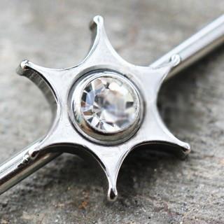 316L Stainless Steel Jeweled Star Industrial Barbell