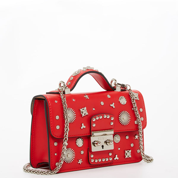 The Hollywood Studded Leather Crossbody Bag Red