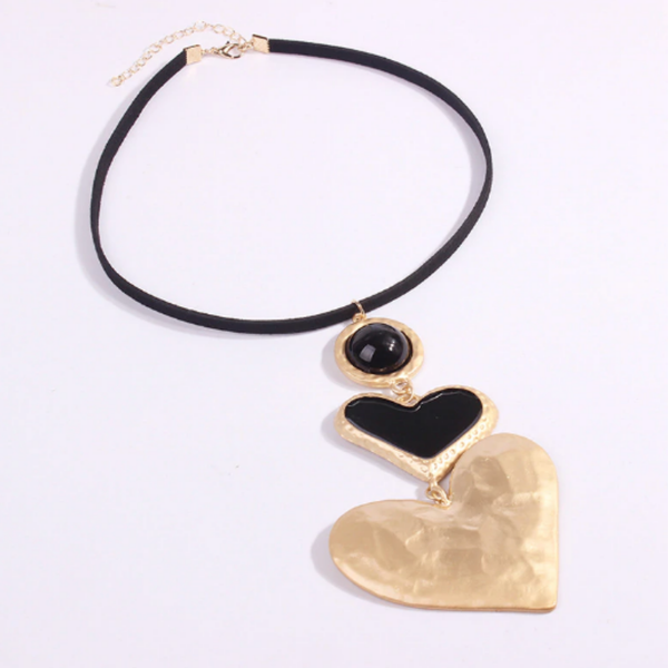 Double Black Heart Necklace