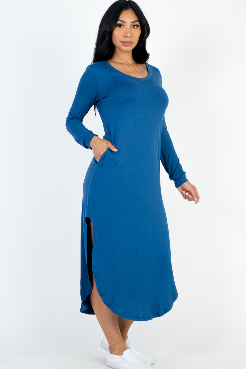 Long Sleeve Curved Hem Midi Dress (CAPELLA)