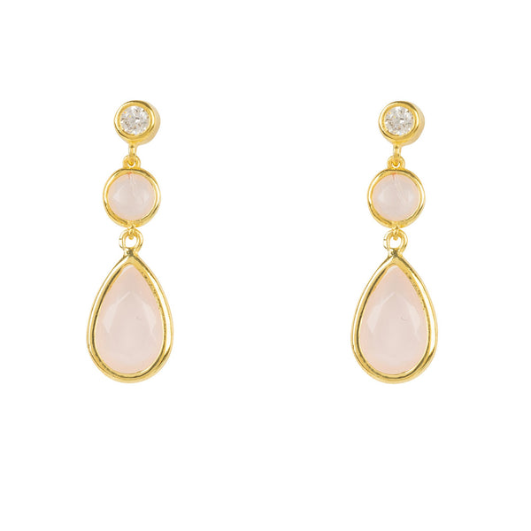 Tuscany Gemstone Drop Earring Gold Rose Quartz