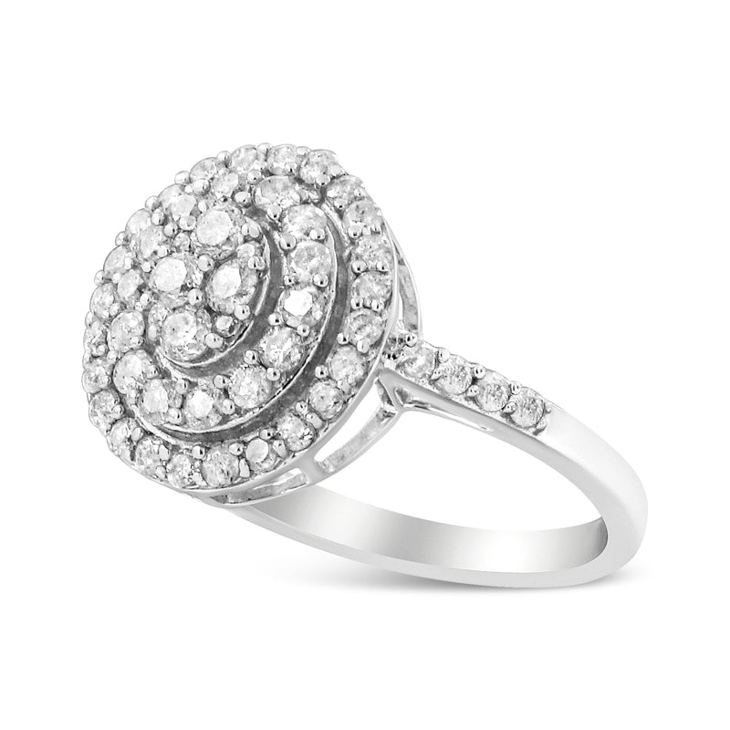 .925 Sterling Silver 1.0 Cttw Round-Cut Diamond Cluster Ring (I-J Color, I3 Clarity) - Size 8