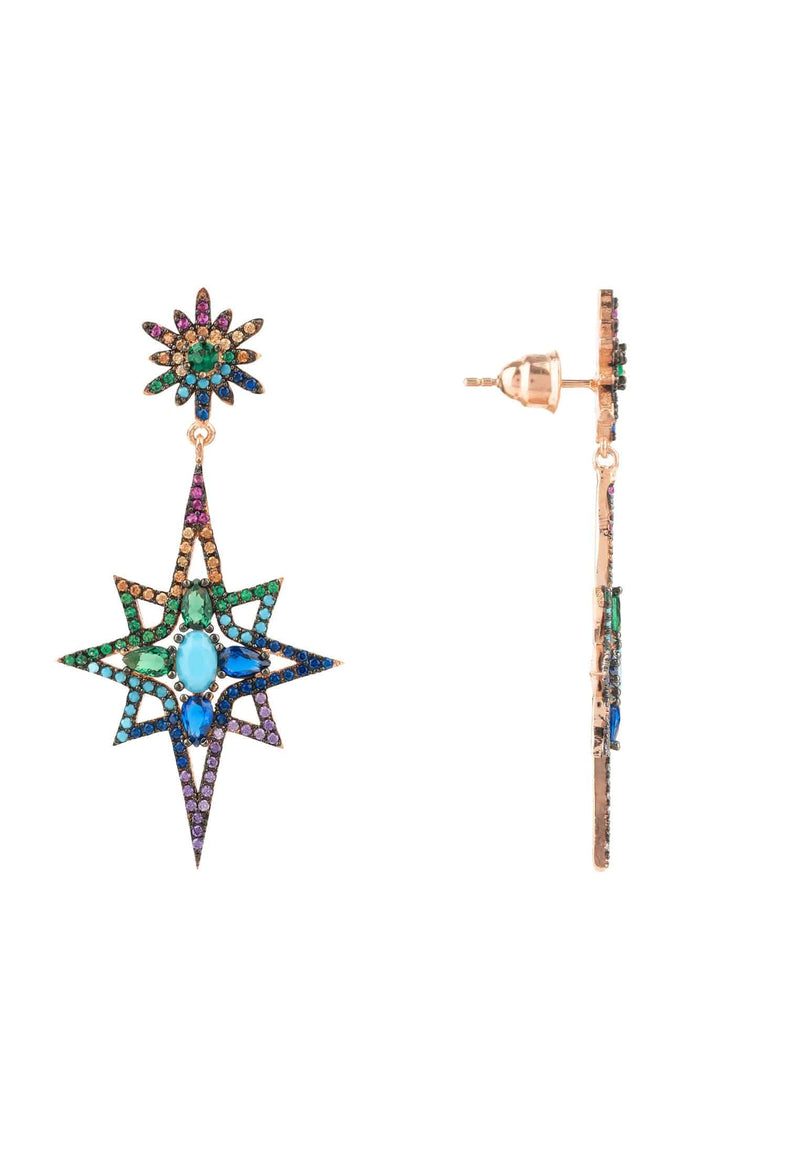 Northern Star Burst Multi Coloured Gemstone Earrings Rosegold