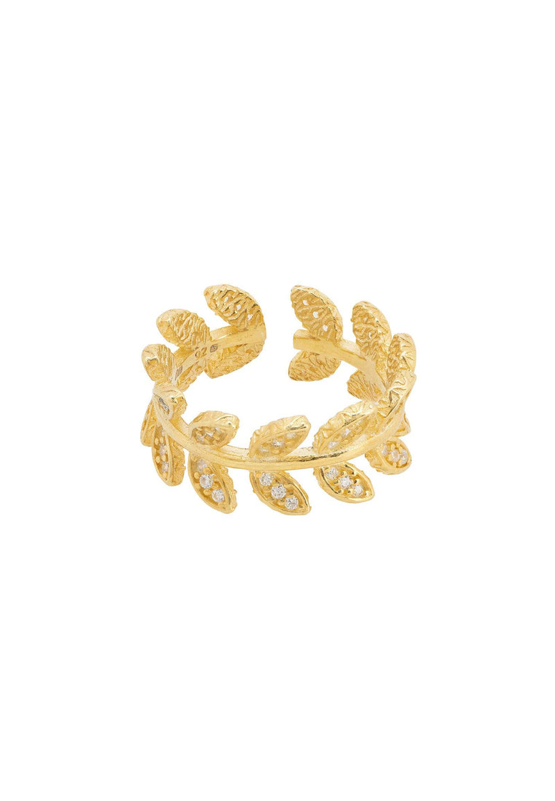 Curled Vine Leaf Adjustable Ring Gold