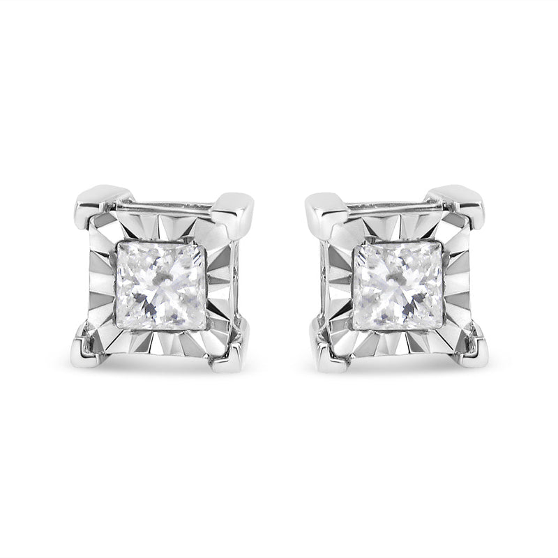 .925 Sterling Silver 1/2 Cttw Miracle Set Princess-Cut Diamond Solitaire Stud Earrings (H-I Color, SI2-I1 Clarity)