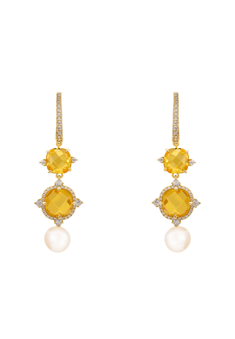 Marguerite Pearl & Citrine Earrings Gold