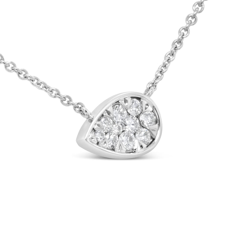 14K White Gold 1/4 Cttw Round Diamond Composite Teardrop Shape 18" Pendant Necklace - (G-H Color, SI2-I1 Clarity)