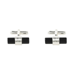 Cylindrical Cufflink Silver Black Onyx