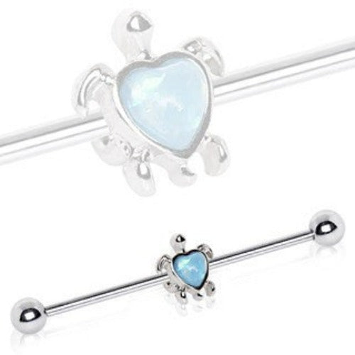 316L Stainless Steel Heart Synthetic Opal Turtle Industrial Barbell