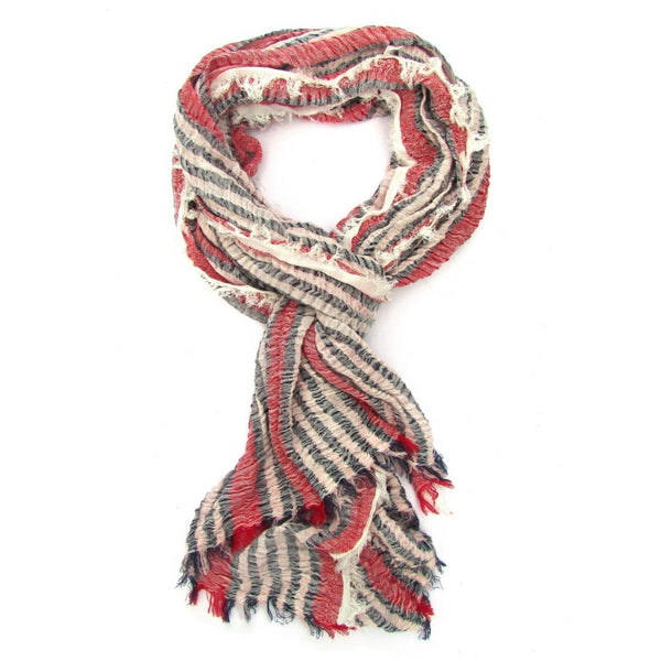 Turkish Cotton Blend Fringed Hobo Scarf Navy Blue/White/Red