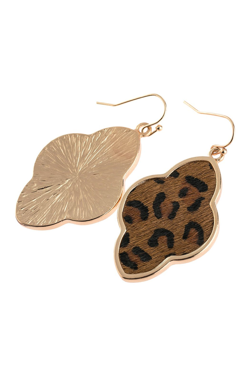 Hde2590 - Quatrefoil Faceted Leopard Drop Earrings