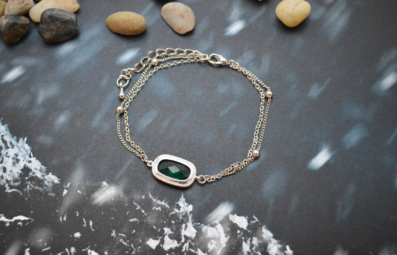 White Gold Double Layered Emerald Bracelet