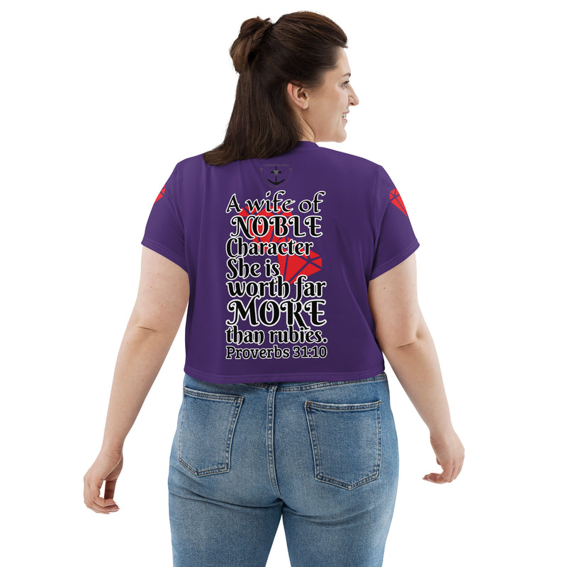 MORE THAN RUBIES-PROVERBS 31DERFULL Purple Crop Top With Red Rubies on Sleeves