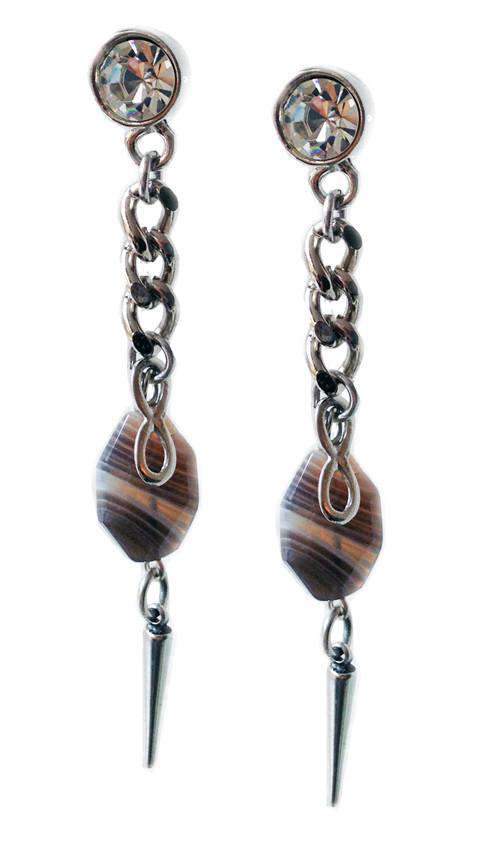 Earrings With Agate Stone and Studs in 2 Colors Available.