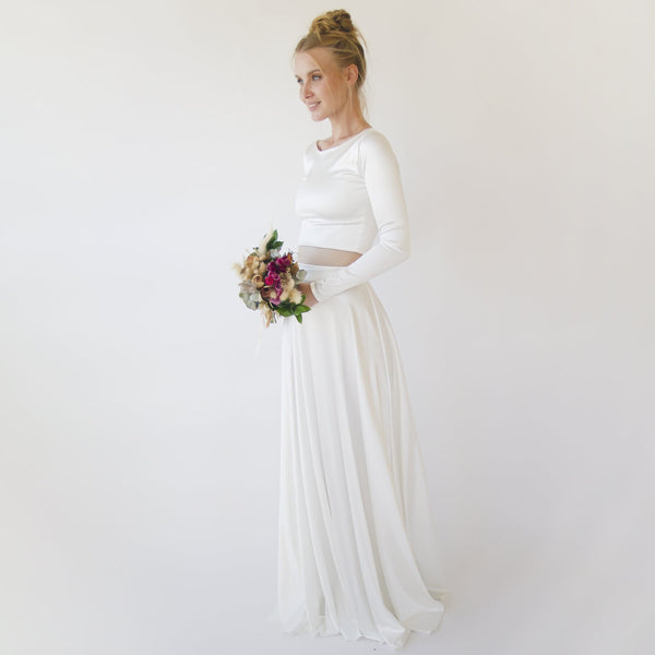Wedding Dress Separates, Two Piece Wedding Outfit , Silky Wedding Top & Skirt #1356
