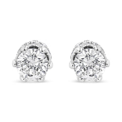 14K White Gold 2.0 Cttw Round Cut Prong-Set Diamond Crown Stud Earring (I-J Color, I1-I2 Clarity)