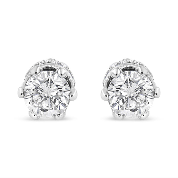 14K White Gold 2.0 Cttw Round Cut Prong-Set Diamond Crown Stud Earring (I-J Color, I1-I2 Clarity)