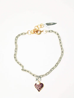 Animalier, Leopard Print Heart Charm Necklace