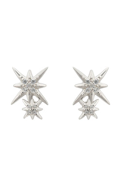 Double Star Stud Earrings Silver
