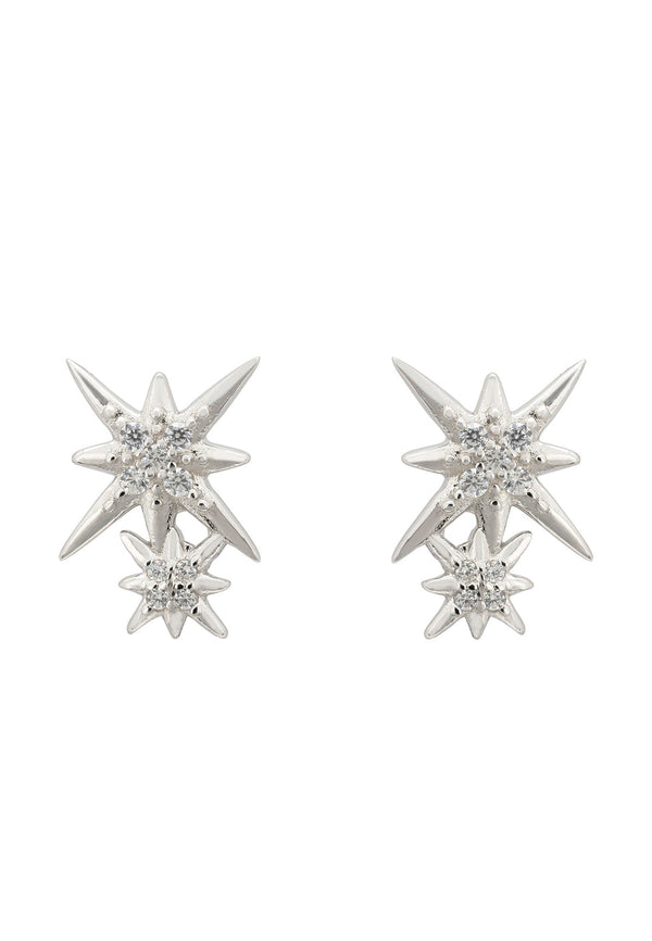 Double Star Stud Earrings Silver