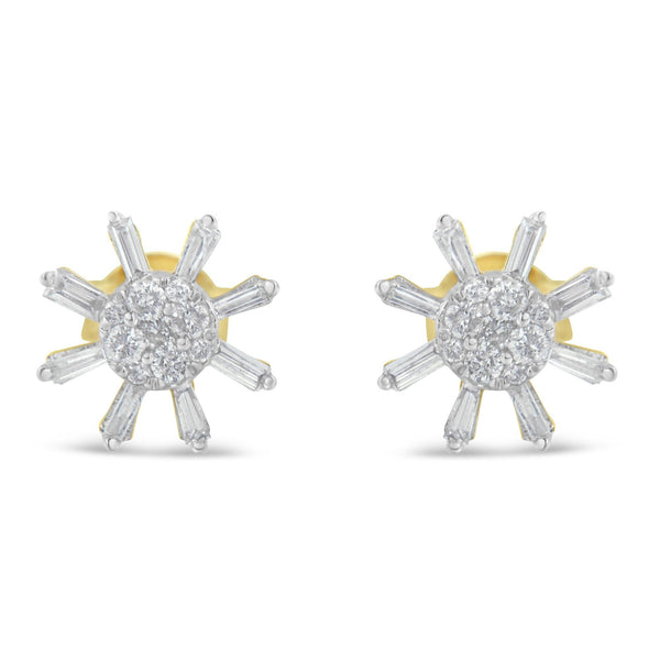 10k Yellow Gold Round and Baguette Diamond Stud Earring (0.50 Cttw, H-I Color, I2-I3 Clarity)