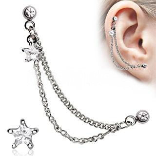 Silver CZ Star Cartilage Earring