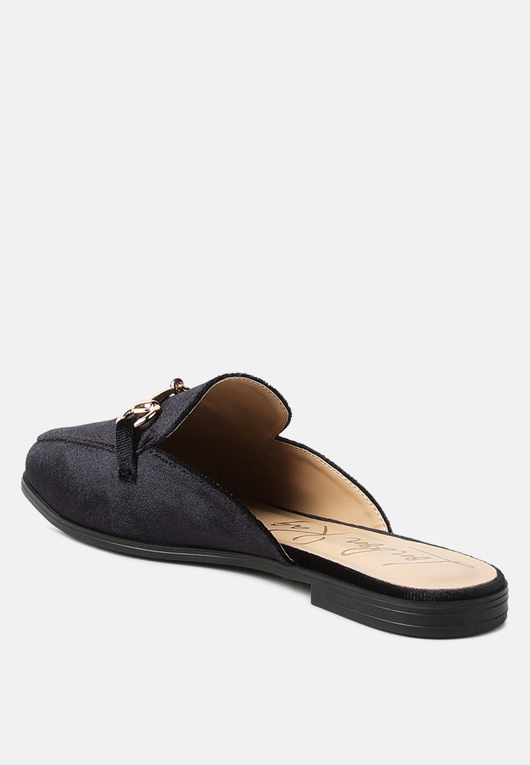 Velvet Buckled Flat Mules