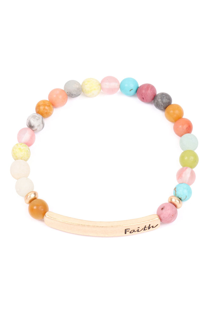 Hdb3222 - "Faith" Bar Charm Beaded Bracelet