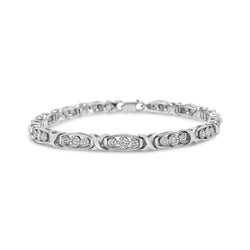 .925 Sterling Silver 1/10 Cttw Diamond Miracle Set 3 Stone Link Bracelet (I-J Color, I2-I3 Quality) - 7.25" Inches