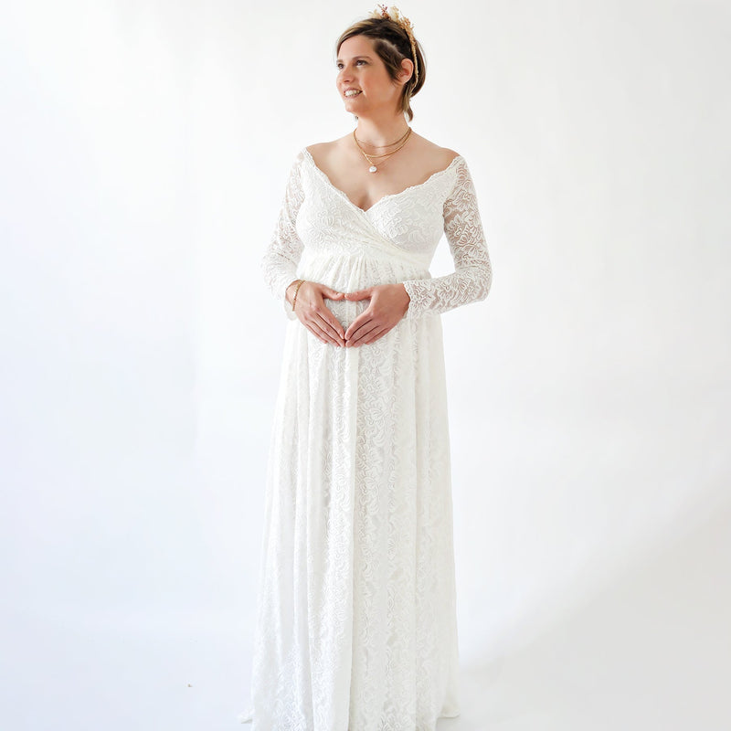 Maternity Off the Shoulder Wrap Dress, With Pockets, Ivory Lace Long S Boho Jeans Maternity Off the Shoulder Wrap Dress, With Pockets, Ivory Lace Long S Boho Jeans