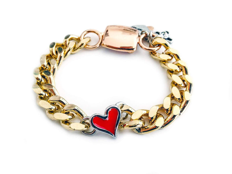 Gold Chain Bracelet With Red Heart Shaped Charm