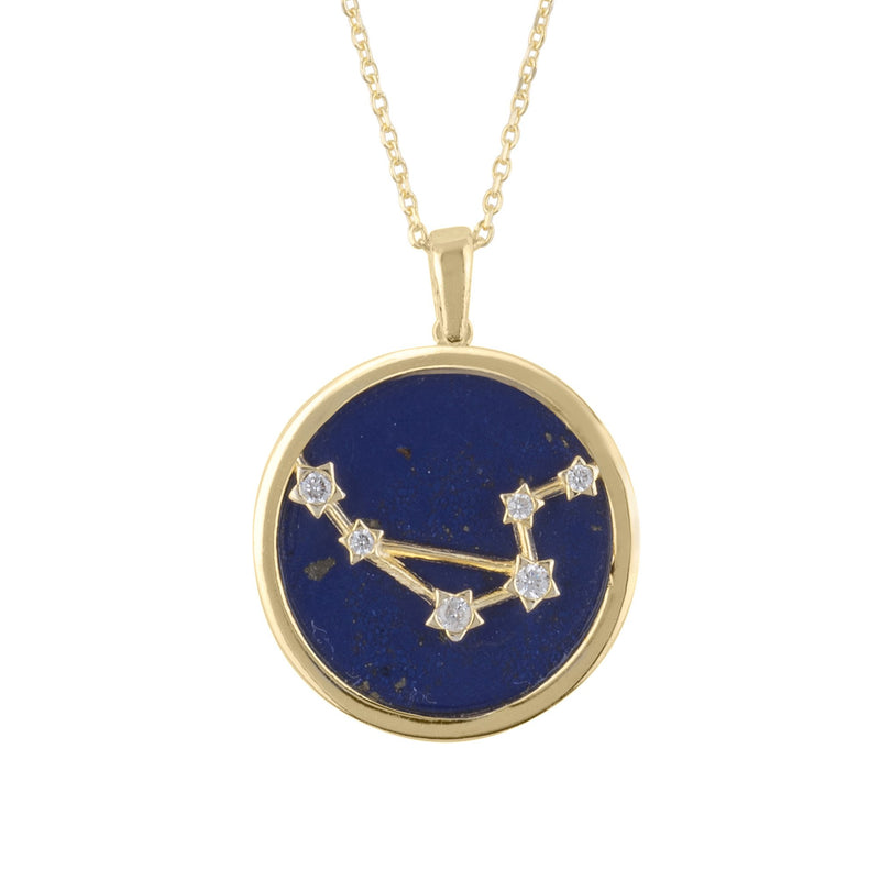 Zodiac Lapis Lazuli Gemstone Star Constellation Pendant Necklace Gold Libra
