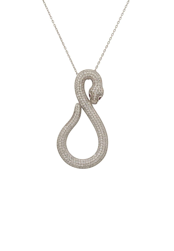 Asp Snake Pendant Necklace Silver White