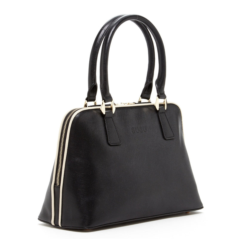 Melissa Saffiano Leather Satchel Bag Black