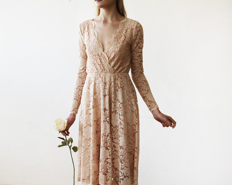 Pink Lace Long Sleeve Short Dress SALE 1161