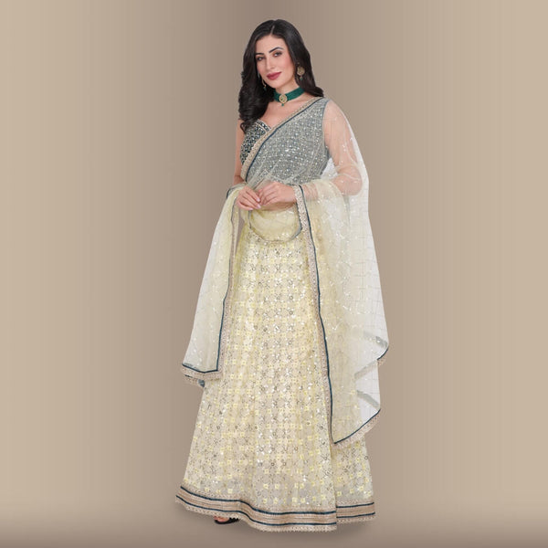 Sequin Work Lehenga With Contrast Choli - Yellow